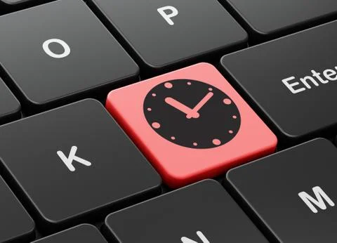 Time concept: Clock on computer keyboard background Stock Illustration