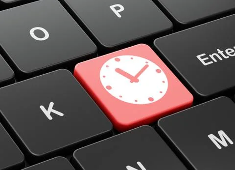 Time concept: Clock on computer keyboard background Stock Illustration