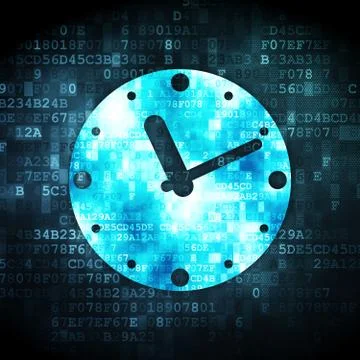 Time concept: Clock on digital background 스톡 일러스트