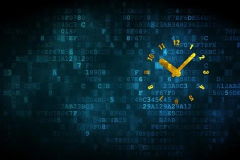 Time concept: Clock on digital background 스톡 일러스트