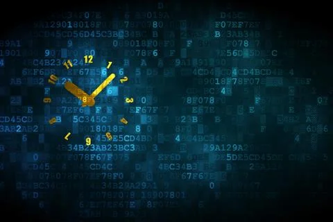 Time concept: Clock on digital background Illustrazione stock