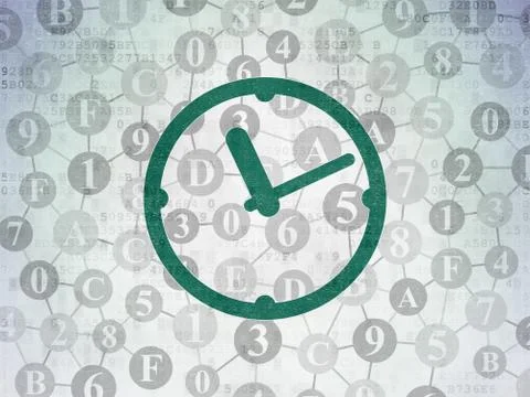 Time concept: Clock on Digital Data Paper background Stock Illustration