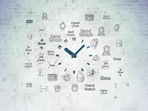 Time concept: Clock on Digital Data Paper background Illustrazione stock
