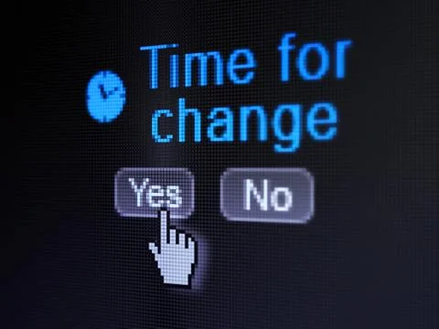 Time concept: Clock icon and Time for Change on digital computer screen Illustrazione stock