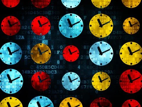 Time concept: Clock icons on Digital background 스톡 일러스트