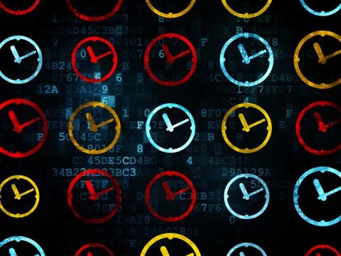 Time concept: Clock icons on Digital background Stock Illustration