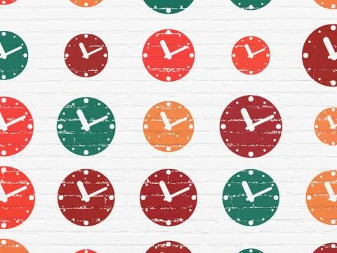Time concept: Clock icons on wall background Ilustración de archivo