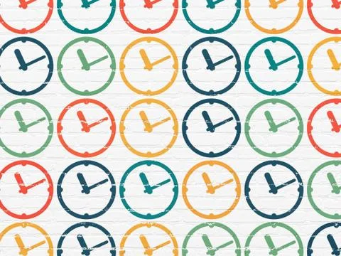 Time concept: Clock icons on wall background Ilustração Stock