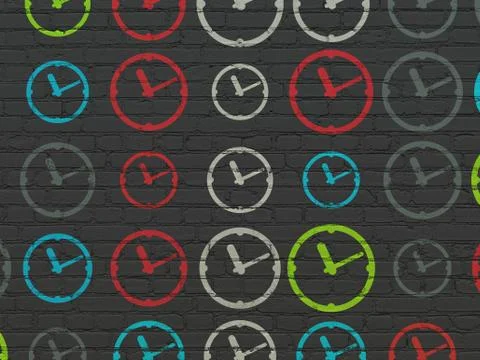 Time concept: Clock icons on wall background Ilustración de archivo