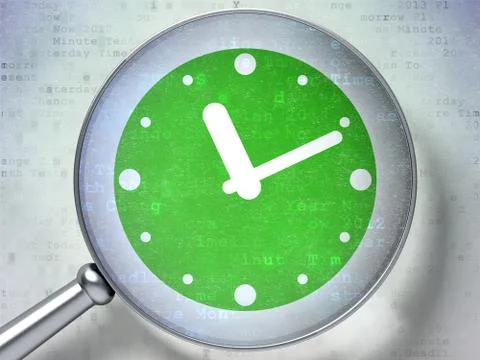 Time concept: Clock with optical glass on digital background Stockillustratie