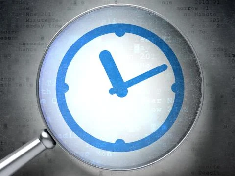 Time concept: Clock with optical glass on digital background Stock Illustration