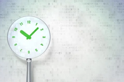 Time concept: Clock with optical glass on digital background Stock Illustration