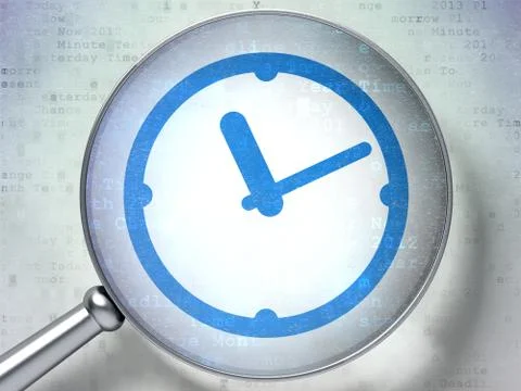 Time concept: Clock with optical glass on digital background 스톡 일러스트