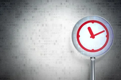 Time concept: Clock with optical glass on digital background Stock Illustration