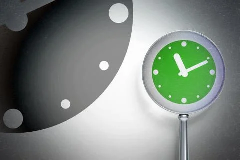 Time concept:  Clock with optical glass on digital background Illustrazione stock