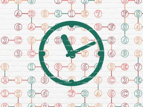 Time concept: Clock on wall background Stock Illustration