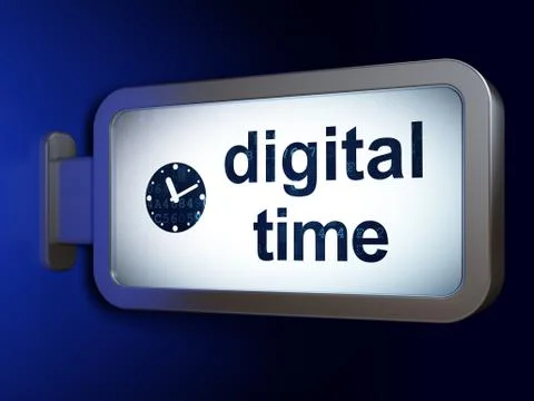 Time concept: Digital Time and Clock on billboard background Illustrazione stock