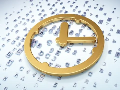 Time concept: Golden Clock on digital background Illustrazione stock