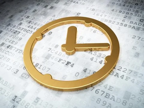 Time concept: Golden Clock on digital background 스톡 일러스트