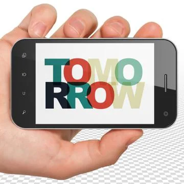 Time concept: Hand Holding Smartphone with Tomorrow on  display イラスト素材
