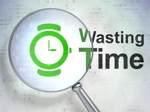 Time concept: Hand Watch and Wasting Time with optical glass Illustrazione stock