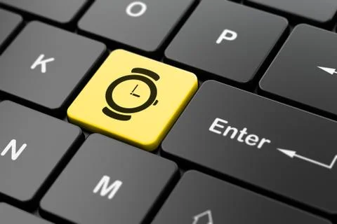 Time concept: Hand Watch on computer keyboard background Illustrazione stock