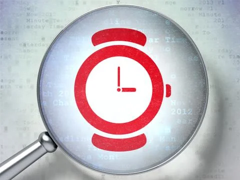 Time concept: Hand Watch with optical glass on digital background Stock Illustration