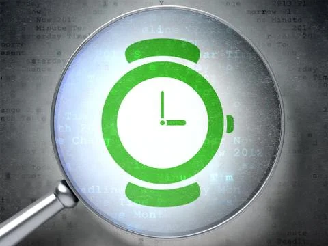 Time concept: Hand Watch with optical glass on digital background Illustrazione stock