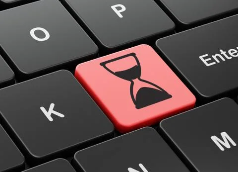 Time concept: Hourglass on computer keyboard background Stock Illustration