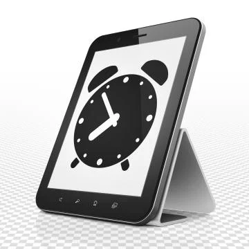 Time concept: Tablet Computer with Alarm Clock on display イラスト素材