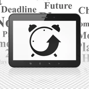 Time concept: Tablet Computer with Alarm Clock on display Stock Illustration