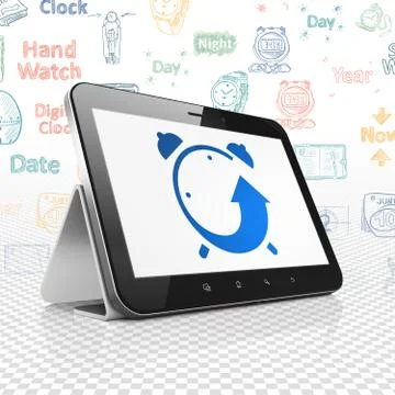 Time concept: Tablet Computer with Alarm Clock on display イラスト素材
