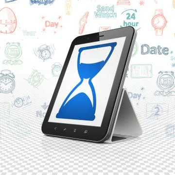 Time concept: Tablet Computer with Hourglass on display Illustrazione stock