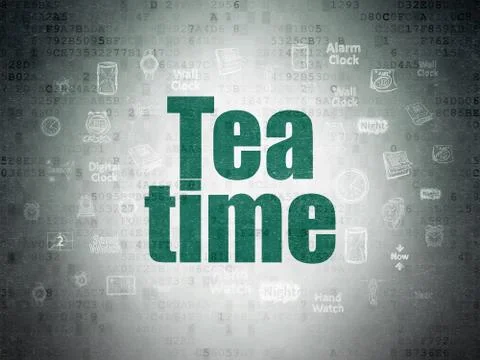 Time concept: Tea Time on Digital Data Paper background Illustration