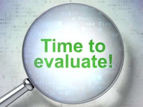 Time concept: Time to Evaluate! with optical glass 库存插图
