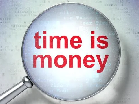 Time concept: Time is Money with optical glass Illustrazione stock