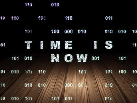 Time concept: Time is Now in grunge dark room Illustration