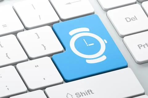 Time concept: Watch on computer keyboard background 스톡 일러스트