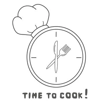 Time to cook icon set. Clock with chef hat isolated on white background Stock Illustration