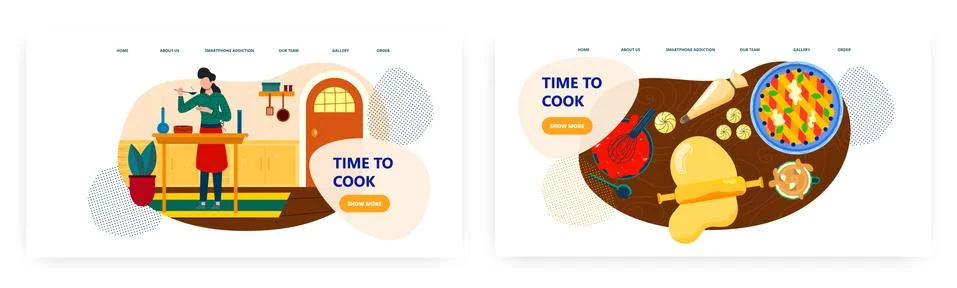 Time to cook vector website landing page template. Woman preparing food in Stock Illustration