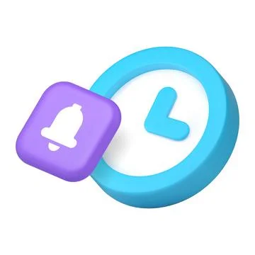 Time counting alarm clock ring bell reminder announce notification 3d icon re Illustrazione stock