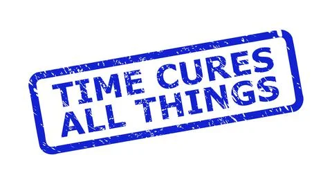 TIME CURES ALL THINGS Watermark with Grunged Texture and Rounded Rectangle Frame Stock Illustration