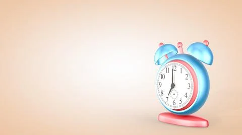 Time, cute alarm clock isolated on light background, 7 o'clock. 3D rendering Stock Illustration