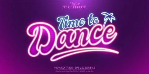 Time to dance text, neon style editable text effect Stock Illustration