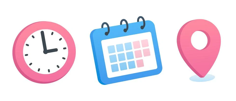 Time, date, location icons Illustrazione stock