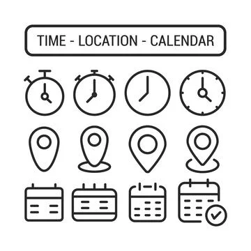Time Date Location Icons Set Stock Illustration