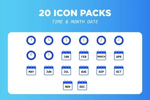 Time, Date Month Icon Set Packs. Icons Symbol Collections Stock Illustration