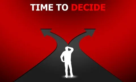 Time to decide concept with man stand at a junction Stock Illustration