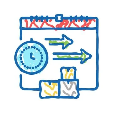 Time delivery procurement icon doodle illustration Stock Illustration