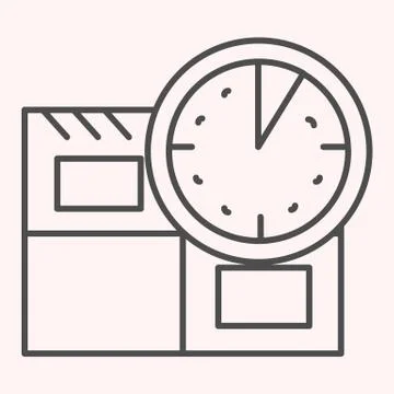 In time delivery thin line icon. Parcel and clock, fast shipping. Postal service Stock Illustration